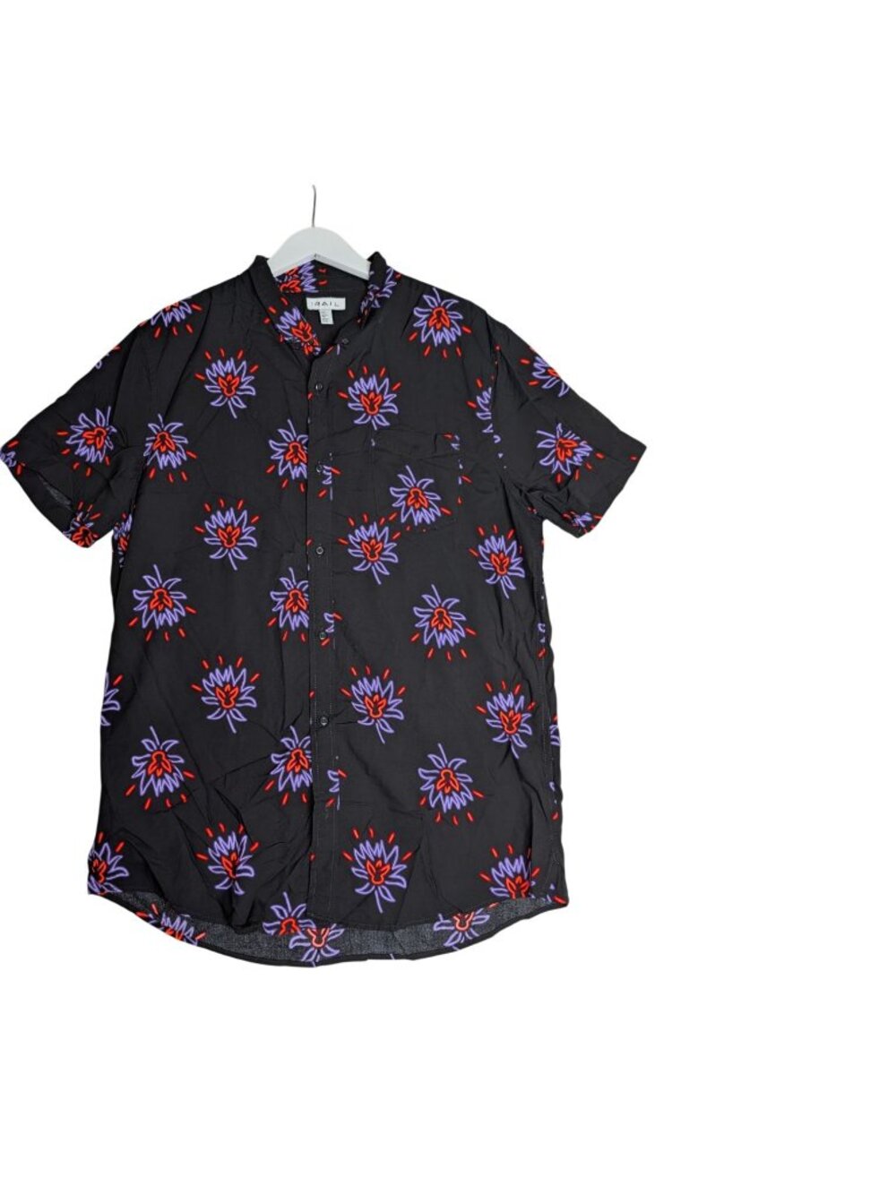 The Rail Mens Bright Print on Black Floral Button-Up Shirt XXL Short Sleeve Mode - Picture 9 of 12